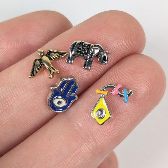 Origami Owl Charms Lot Signed Mix Bundle of 4 Kite Hamsa Evil Eye Bird Elephant - Picture 3 of 4